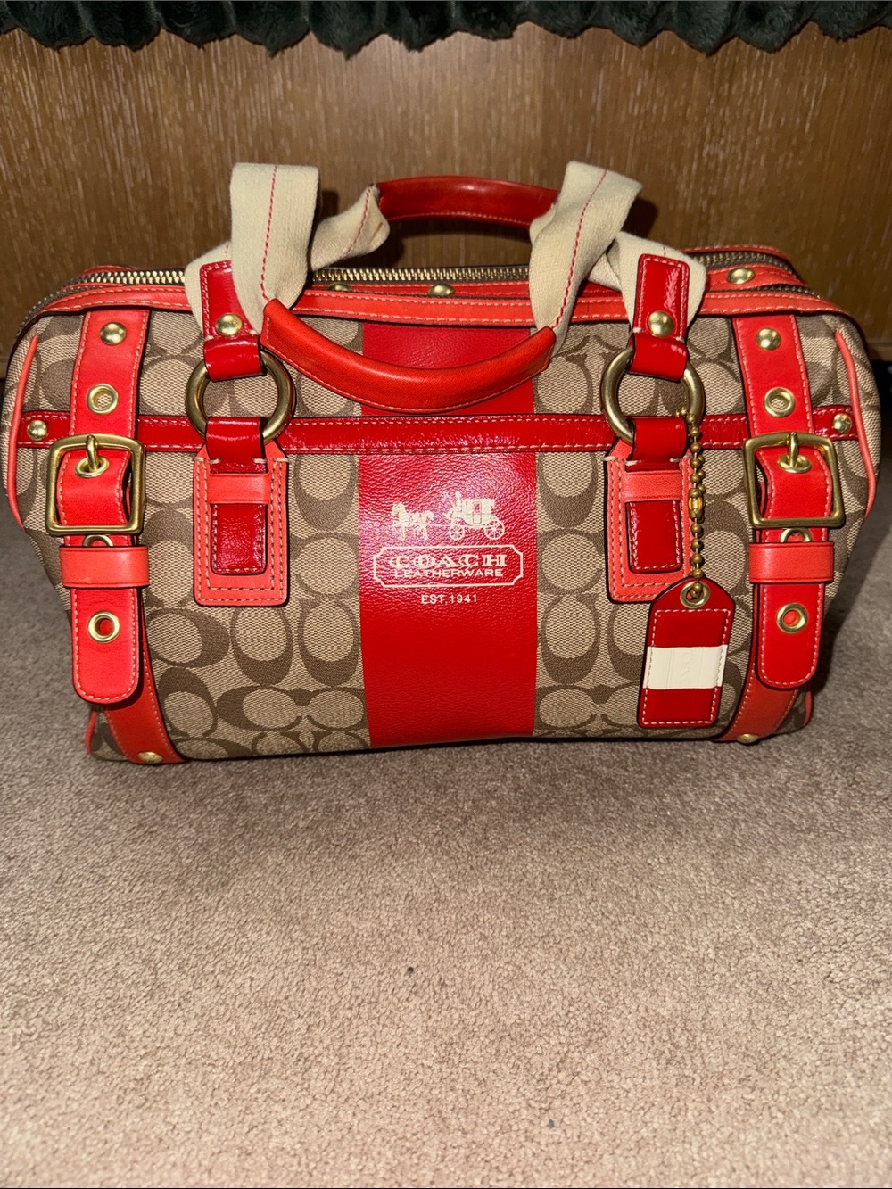 Coach Heritage Stripe XL Zip Satchel